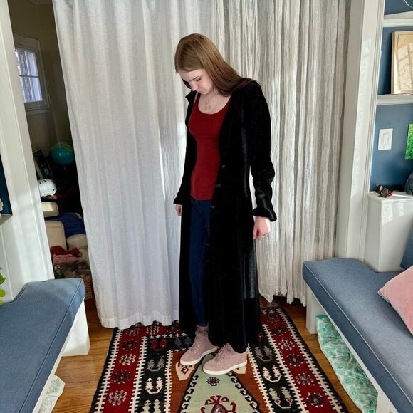 Vintage Black Chenille Duster Coat - Picture 6 of 8